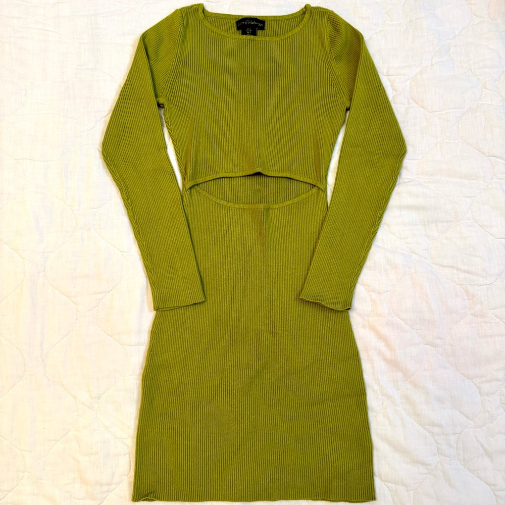 House of Harlow 1960 ~ Green Pea Ribbed Cutout Dress